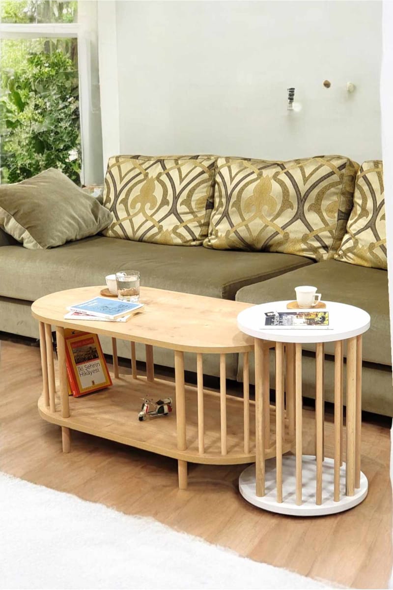 Belvo Soffbordsset 90x43x45 cm - Sapphire Oak och vit - Möbler - Vardagsrum - Soffbord & vardagsrumsbord - Soffbord