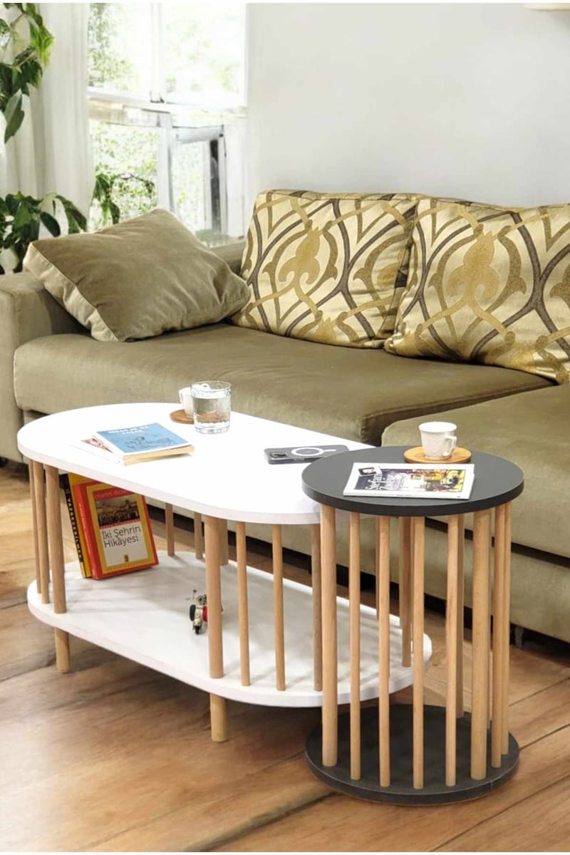 Belvo Soffbordsset 90x43x45 cm - Vitt och antracit - Möbler - Vardagsrum - Soffbord & vardagsrumsbord - Soffbord