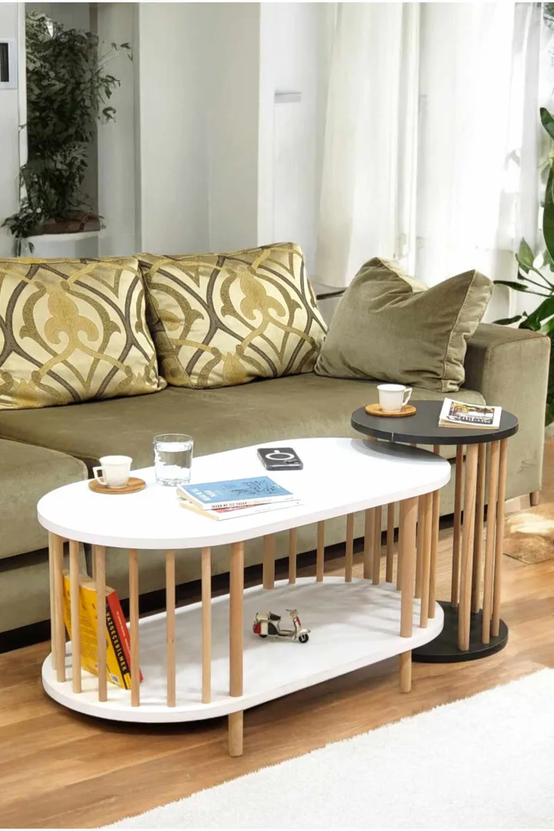 Belvo Soffbordsset 90x43x45 cm, Vitt och antracit