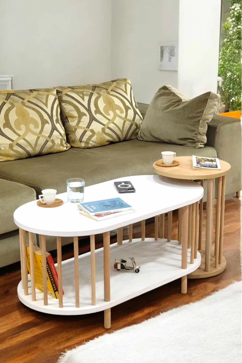 Belvo Soffbordsset 90x43x45 cm, Vitt och safirek