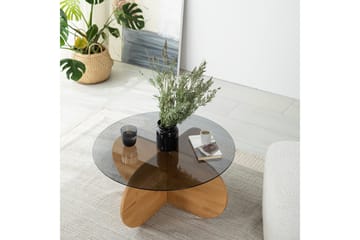 Bengul 75 cm Runt Soffbord i Glas med Träunderrede - Rökgrå - Möbler - Vardagsrum - Soffbord & vardagsrumsbord - Soffbord