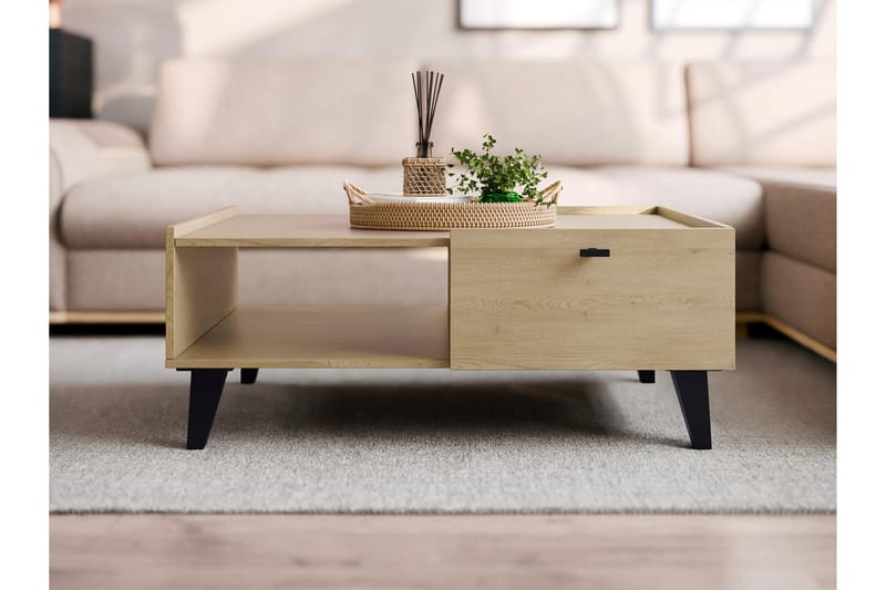 Betsi Rektangulärt Soffbord 100 cm med Lådor i Trä med Metallben - Beige - Möbler - Vardagsrum - Soffbord & vardagsrumsbord - Soffbord