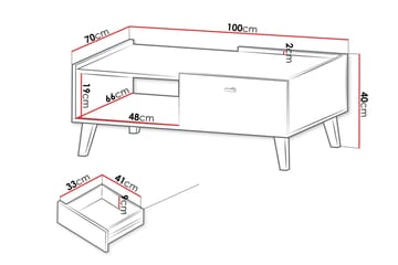 Betsi Rektangulärt Soffbord 100 cm med Lådor i Trä med Metallben - Beige - Möbler - Vardagsrum - Soffbord & vardagsrumsbord - Soffbord