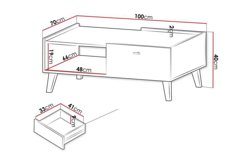 Betsi Rektangulärt Soffbord 100 cm med Lådor i Trä med Metallben - Beige - Möbler - Vardagsrum - Soffbord & vardagsrumsbord - Soffbord