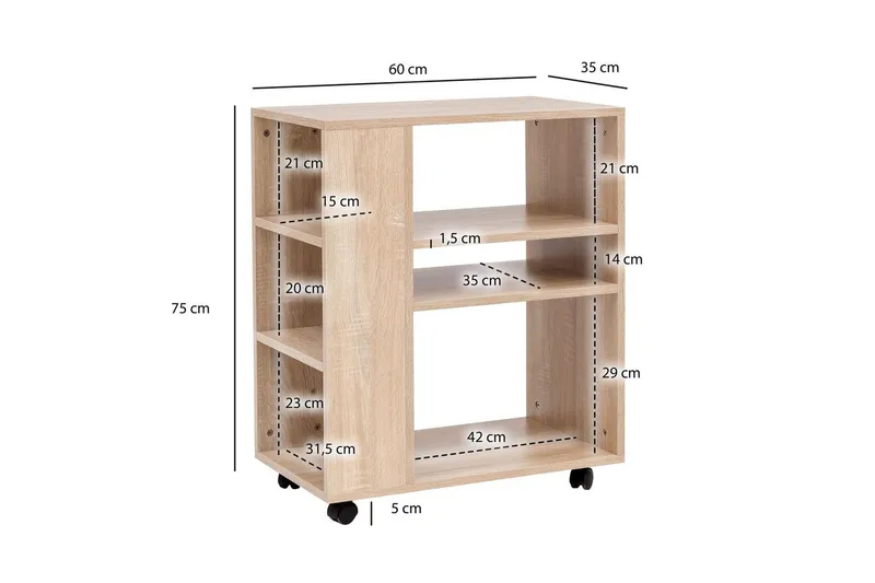 Bokhylla Wohnling mobil, modern och enkel med olika förvaringsfack Sonoma - Sonoma - Förvaring - Kontorsförvaring - Hurtsar