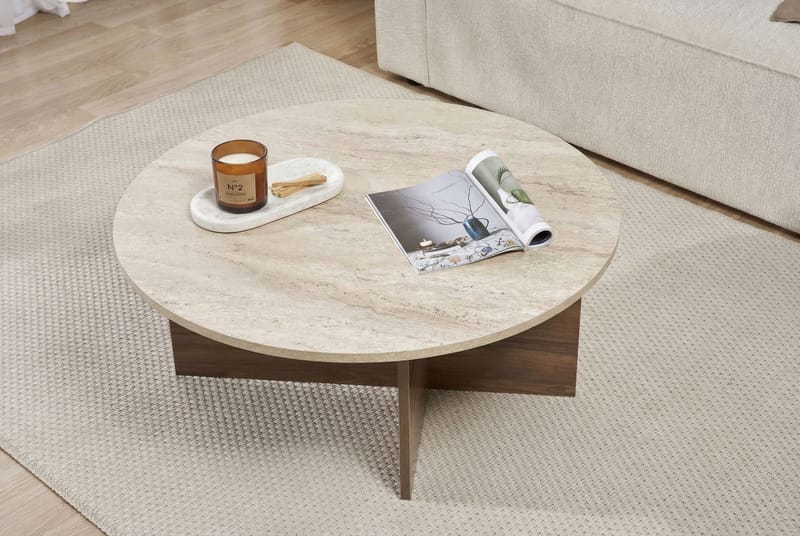 Boro Soffbord 90x40x90 cm - Travertine och Walnut - Möbler - Vardagsrum - Soffbord & vardagsrumsbord - Soffbord