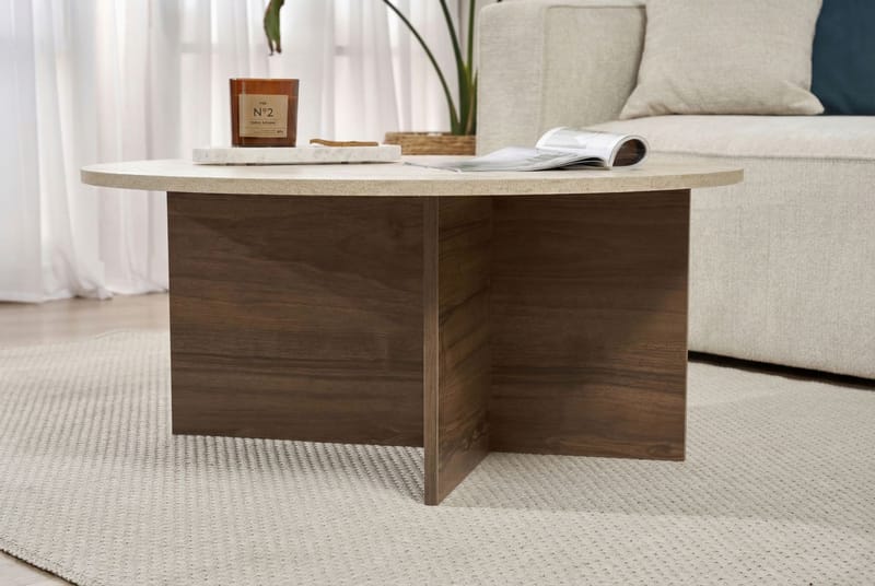 Boro Soffbord 90x40x90 cm - Travertine och Walnut - Möbler - Vardagsrum - Soffbord & vardagsrumsbord - Soffbord