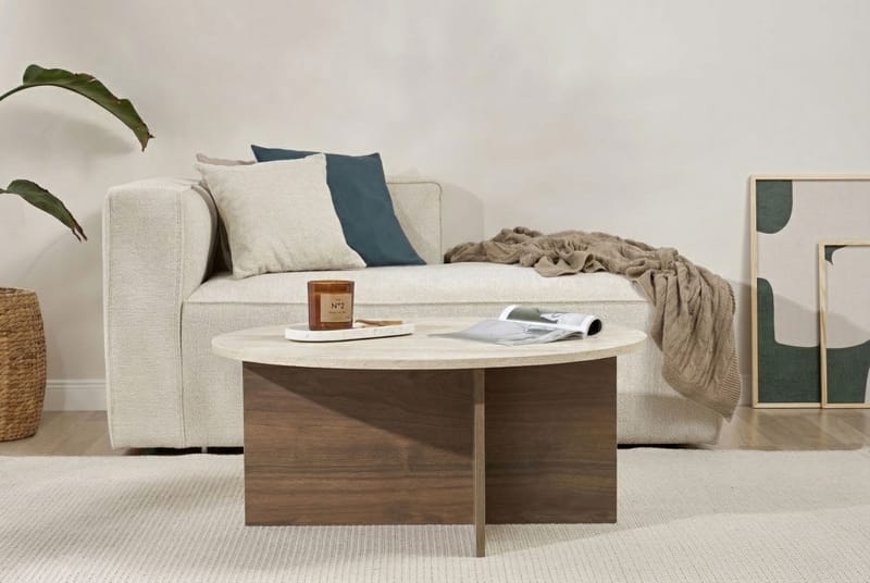 Boro Soffbord 90x40x90 cm - Travertine och Walnut - Möbler - Vardagsrum - Soffbord & vardagsrumsbord - Soffbord