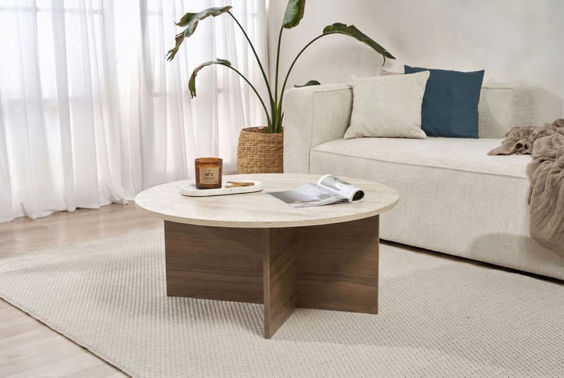 Boro Soffbord 90x40x90 cm - Travertine och Walnut - Möbler - Vardagsrum - Soffbord & vardagsrumsbord - Soffbord