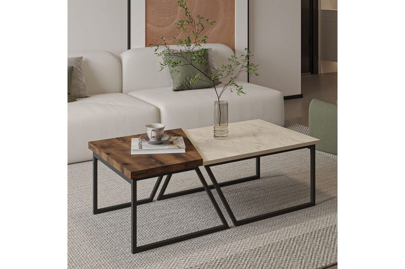 Bulskoll Soffbord 120 cm - Travertine/Valnöt - Möbler - Vardagsrum - Soffbord & vardagsrumsbord - Satsbord