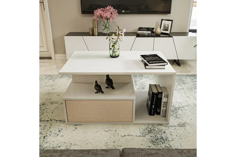 Bulvari Soffbord 90 cm - Beige/Vit - Möbler - Vardagsrum - Soffbord & vardagsrumsbord - Soffbord