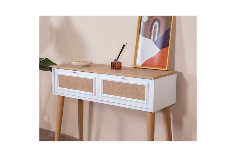 Byrå Jatinder Vit / Ek - Vitfärgat trä/Mediumfärgat trä - Möbler - Vardagsrum - Soffbord & vardagsrumsbord - Brickbord