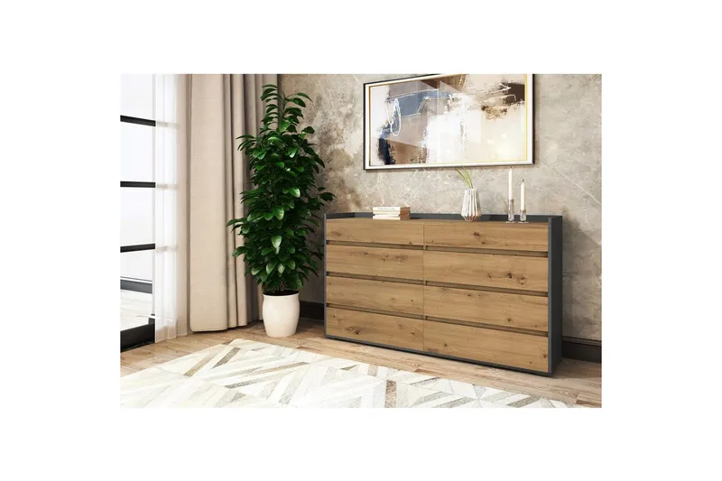 Byrå Kosmo Antracit/Ek, 8 lådor - Antracit/Ek, 8 lådor - Möbler - Vardagsrum - Soffbord & vardagsrumsbord - Avlastningsbord & konsolbord