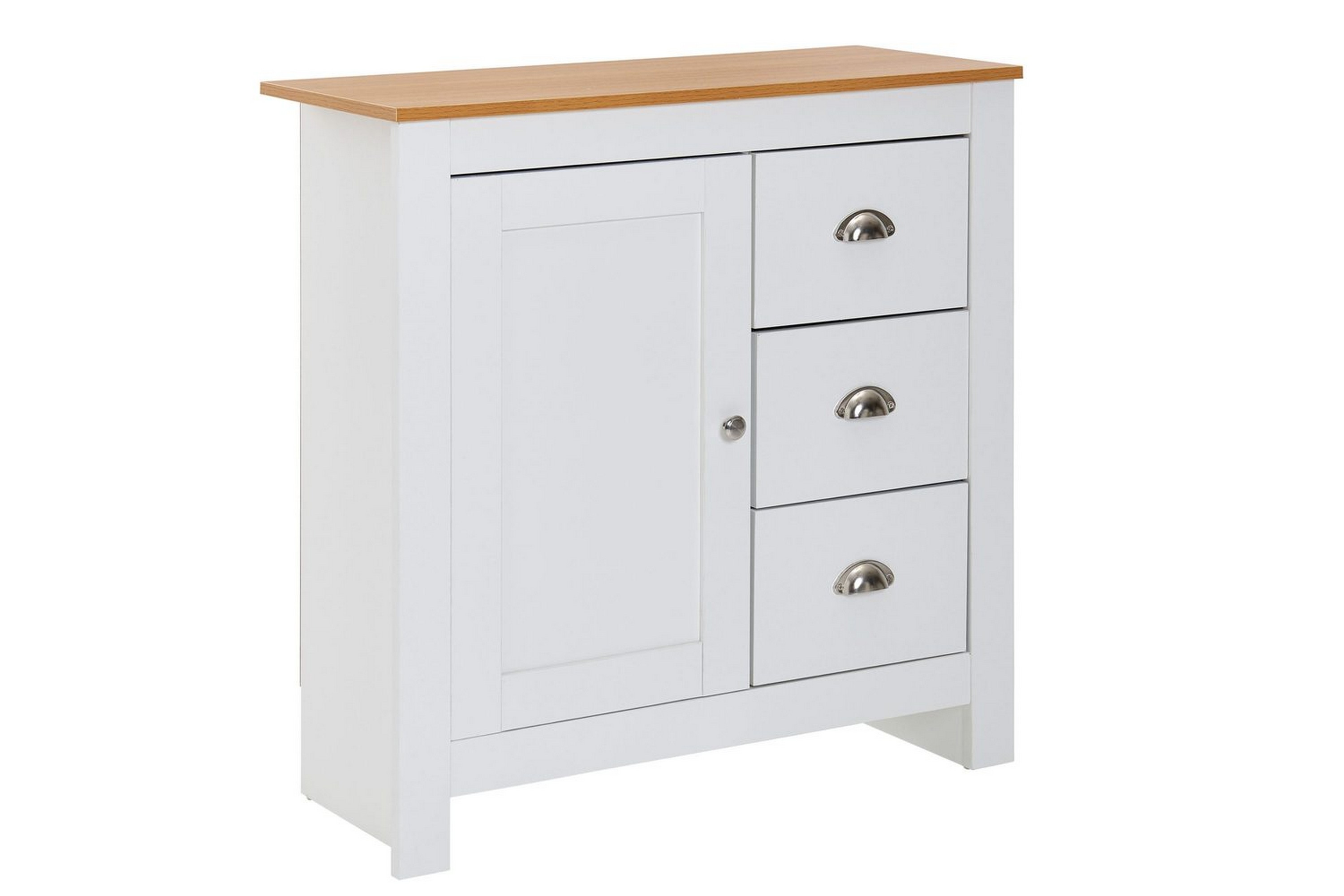 byrå wohnling med 3 lådor 2 dörrar tvåfärgad vit ek lantlig stil -