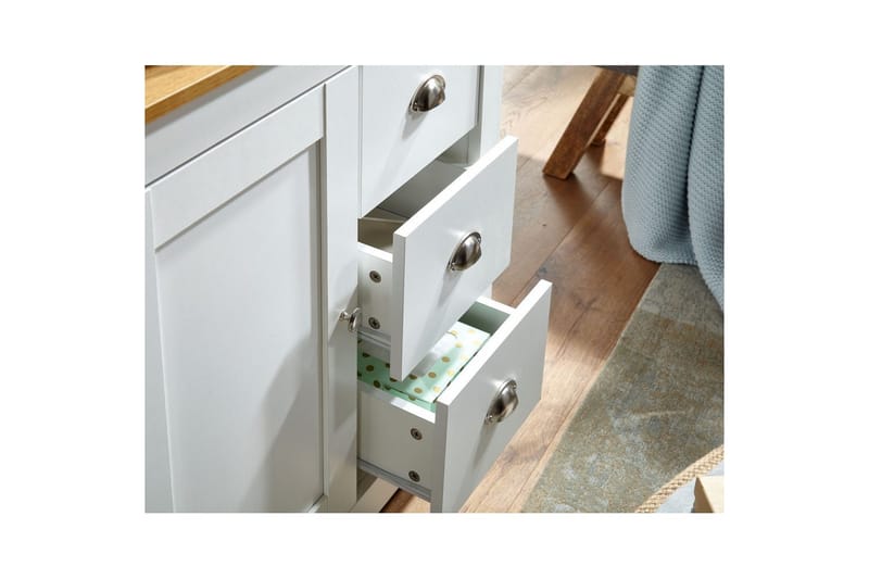 Byrå Wohnling med 3 lådor 2 dörrar tvåfärgad vit ek lantlig stil - Möbler - Vardagsrum - Soffbord & vardagsrumsbord - Avlastningsbord & konsolbord