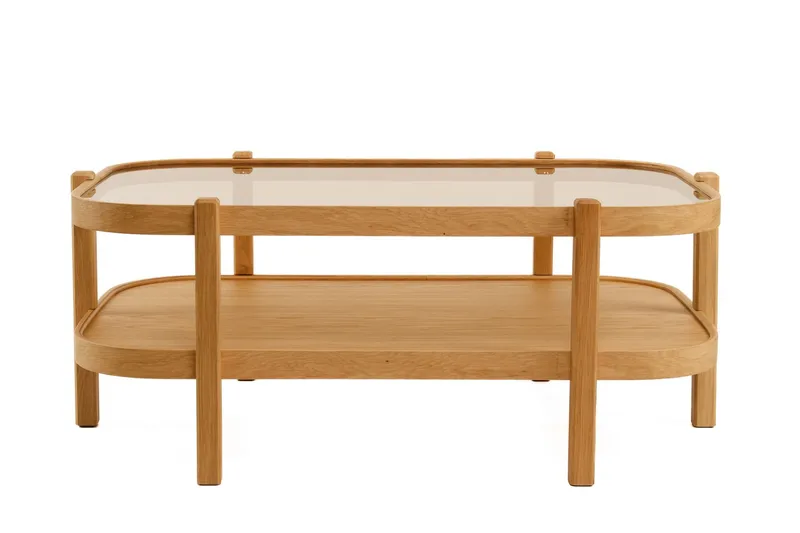 Calnor 70 cm Rektangulärt Soffbord med Hyllor i med Träram, Brunt Rökglas