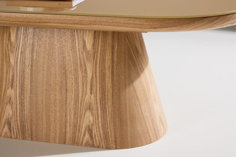 Castor Ovalt Soffbord i Glas med Träunderrede - Beige - Möbler - Vardagsrum - Soffbord & vardagsrumsbord - Soffbord