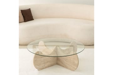 Chaino Runt Soffbord 90 cm i Trä och Glas med Skulpturalt Underrede - Klar - Möbler - Vardagsrum - Soffbord & vardagsrumsbord - Soffbord