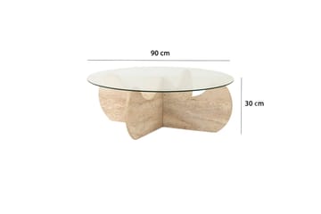 Chaino Runt Soffbord 90 cm i Trä och Glas med Skulpturalt Underrede - Klar - Möbler - Vardagsrum - Soffbord & vardagsrumsbord - Soffbord