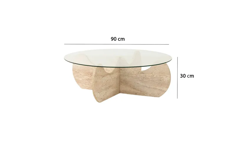 Chaino Runt Soffbord 90 cm i Trä och Glas med Skulpturalt Underrede - Klar - Möbler - Vardagsrum - Soffbord & vardagsrumsbord - Soffbord