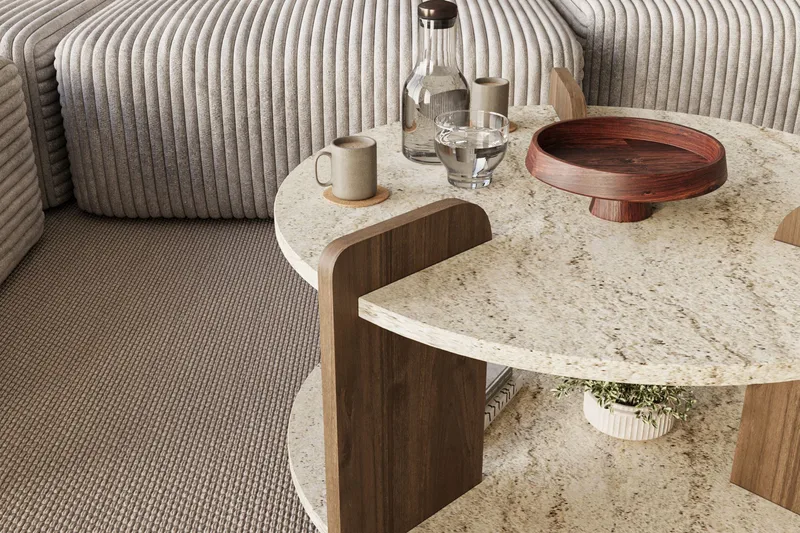 Cindral Soffbord 70 cm Rund - Travertin Och Valnöt - Möbler - Vardagsrum - Soffbord & vardagsrumsbord - Soffbord