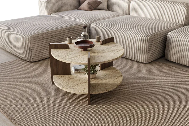 Cindral Soffbord 70 cm Rund - Travertin Och Valnöt - Möbler - Vardagsrum - Soffbord & vardagsrumsbord - Soffbord