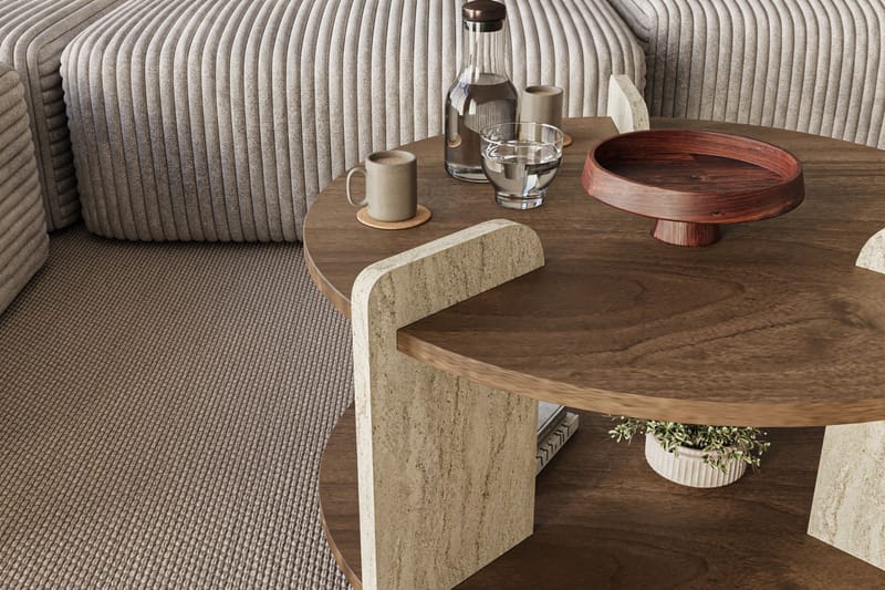 Cindral Soffbord 70 cm Rund - Valnöt Och Travertin - Möbler - Vardagsrum - Soffbord & vardagsrumsbord - Soffbord