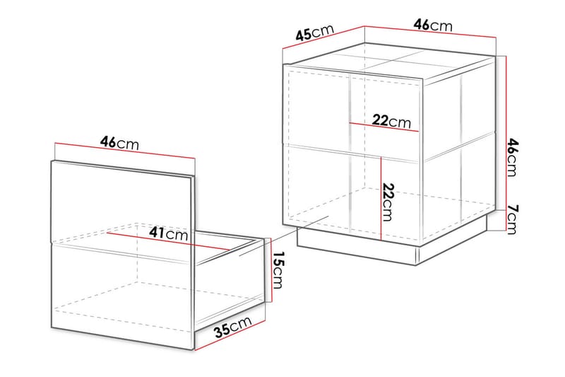 CONDAC Sängbord 46 cm + LED 2-pack Svart Högglans/Vit LED - Sängbord - Bord