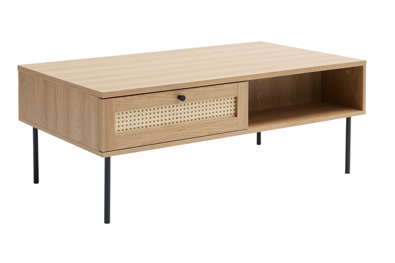 Cyndy 110 cm Rektangulärt Soffbord med Lådor i Ljust Trä, Beige