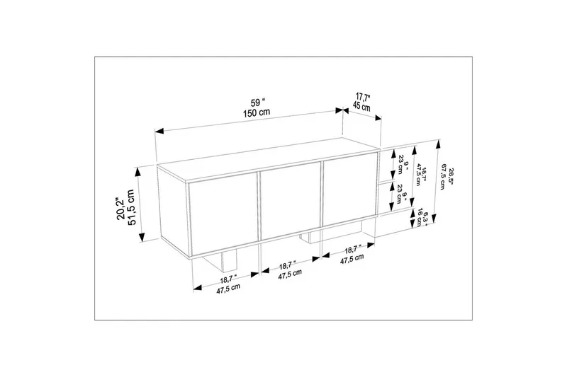 Dargaville Konsollbord 150 cm - Valnöt/Travertine - Förvaring - Förvaringsmöbler - Skänkar & sideboards