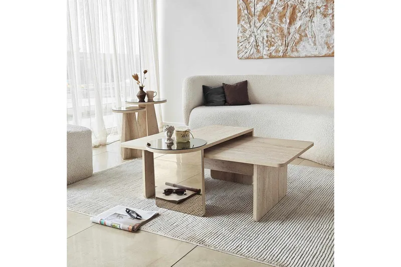 Dasina Satsbord 105 cm - Travertine - Möbler - Vardagsrum - Soffbord & vardagsrumsbord - Satsbord