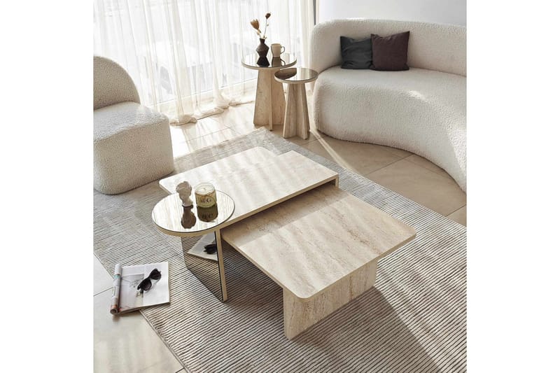 Dasina Satsbord 105 cm - Travertine - Möbler - Vardagsrum - Soffbord & vardagsrumsbord - Satsbord