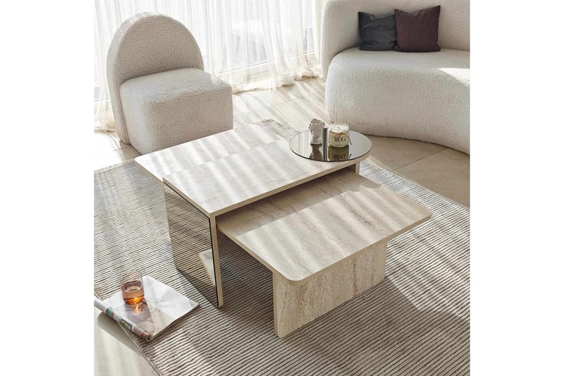 Dasina Satsbord 105 cm - Travertine - Möbler - Vardagsrum - Soffbord & vardagsrumsbord - Satsbord