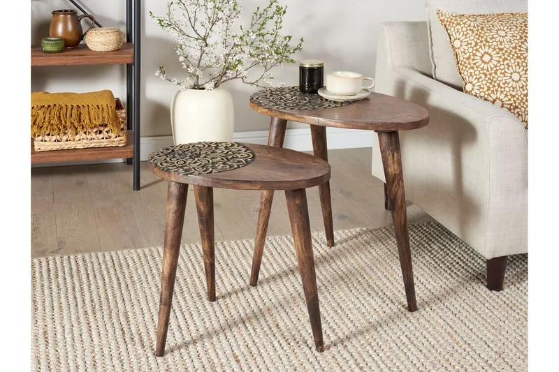 Daylinn Satsbord 54 cm - Mörkt trä/Guld - Möbler - Vardagsrum - Soffbord & vardagsrumsbord - Satsbord