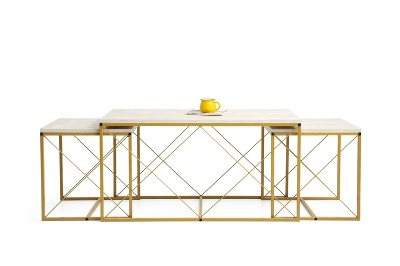 Defneia Soffbord 100 cm - Guld/Marmor - Möbler - Vardagsrum - Soffbord & vardagsrumsbord - Satsbord