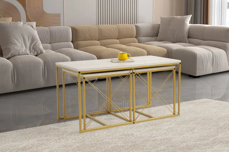 Defneia Soffbord 100 cm - Guld/Marmor - Möbler - Vardagsrum - Soffbord & vardagsrumsbord - Satsbord