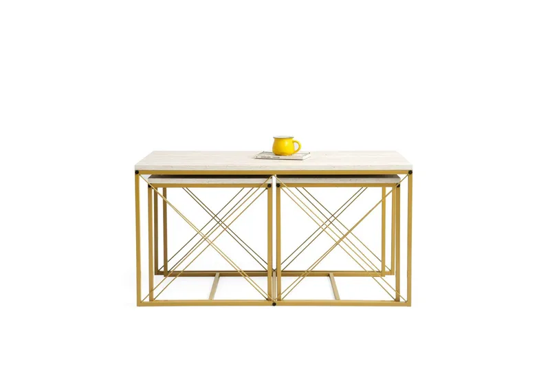 Defneia Soffbord 100 cm - Guld/Marmor - Möbler - Vardagsrum - Soffbord & vardagsrumsbord - Satsbord