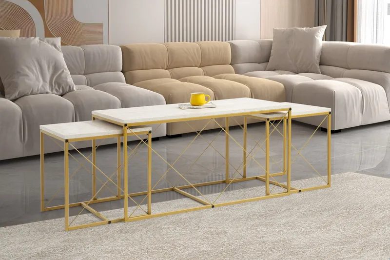 Defneia Soffbord 100 cm - Guld/Marmor - Möbler - Vardagsrum - Soffbord & vardagsrumsbord - Satsbord