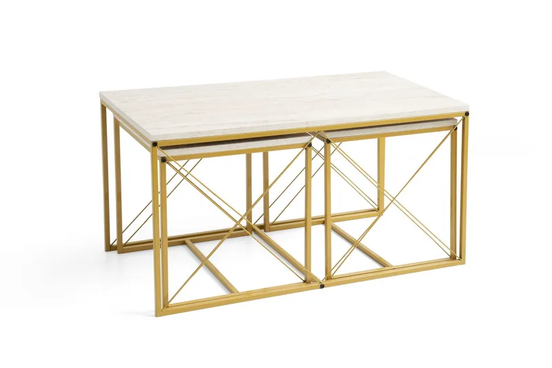 Defneia Soffbord 100 cm - Guld/Marmor - Möbler - Vardagsrum - Soffbord & vardagsrumsbord - Satsbord