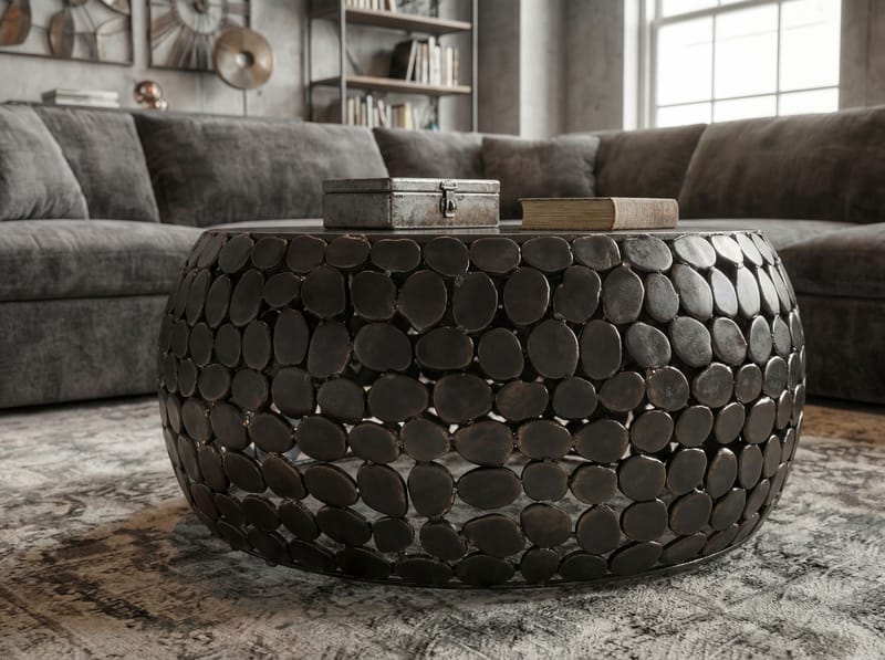 Denvik Runt soffbord 65 cm i aluminium med marmorskiva - svart - Möbler - Vardagsrum - Soffbord & vardagsrumsbord - Soffbord