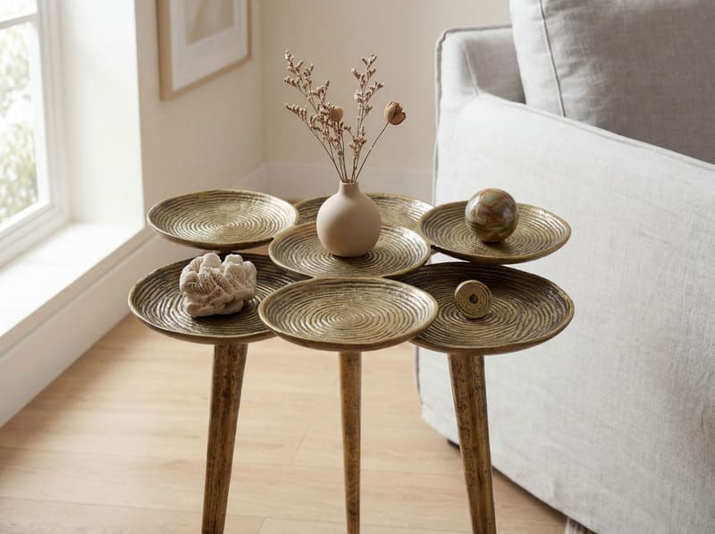 Denvor Runt sidobord 46 cm i aluminium - guld - Möbler - Vardagsrum - Soffbord & vardagsrumsbord - Brickbord