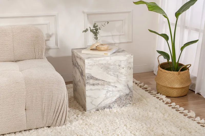 Elnor Sidobord 45 cm - Vit marmor - Möbler - Vardagsrum - Soffbord & vardagsrumsbord - Brickbord