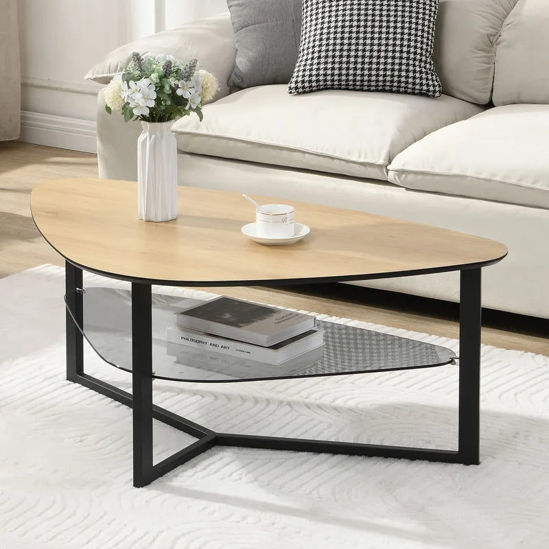 Erlona Soffbord 110 cm njurformat med eklook, glashylla och metallstomme - eklook / svart - Möbler - Vardagsrum - Soffbord & vardagsrumsbord - Soffbord