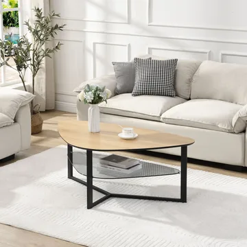 Erlona Soffbord 110 cm njurformat med eklook, glashylla och metallstomme - eklook / svart - Möbler - Vardagsrum - Soffbord & vardagsrumsbord - Soffbord