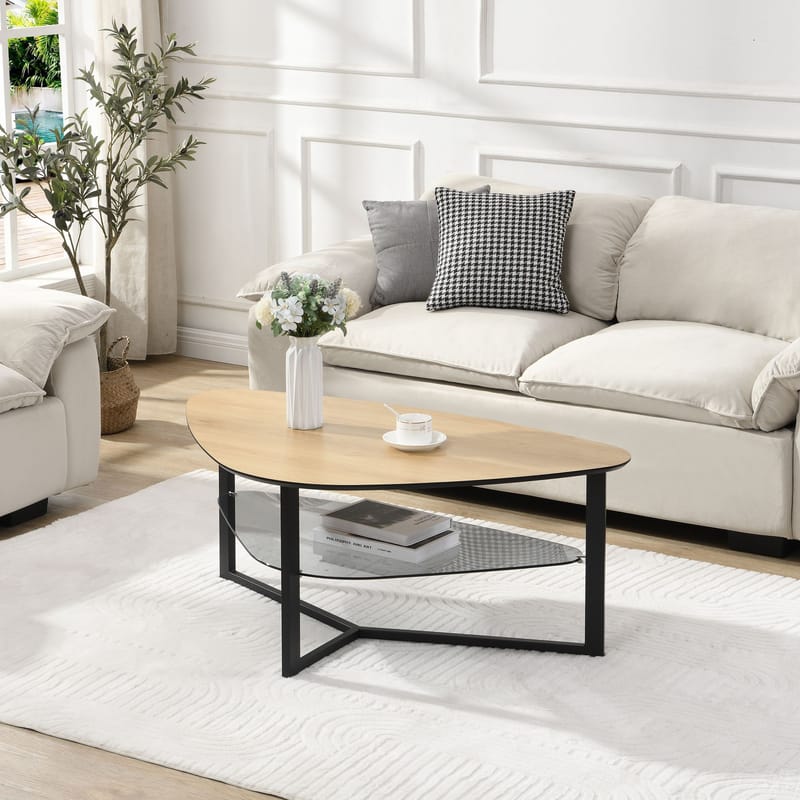 Erlona Soffbord 110 cm njurformat med eklook, glashylla och metallstomme - eklook / svart - Möbler - Vardagsrum - Soffbord & vardagsrumsbord - Soffbord