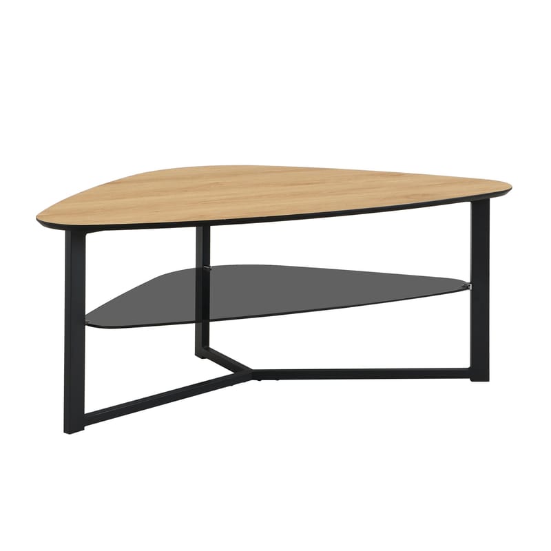 Erlona Soffbord 110 cm njurformat med eklook, glashylla och metallstomme - eklook / svart - Möbler - Vardagsrum - Soffbord & vardagsrumsbord - Soffbord