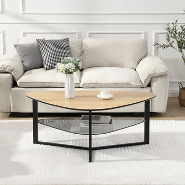 Erlona Soffbord 110 cm njurformat med eklook, glashylla och metallstomme - eklook / svart - Möbler - Vardagsrum - Soffbord & vardagsrumsbord - Soffbord