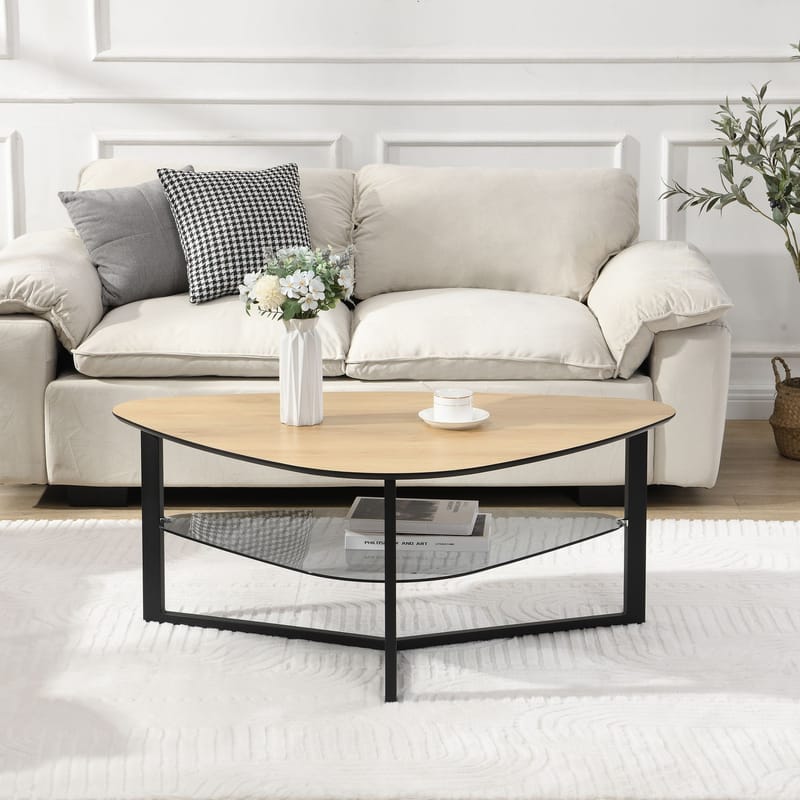 Erlona Soffbord 110 cm njurformat med eklook, glashylla och metallstomme - eklook / svart - Möbler - Vardagsrum - Soffbord & vardagsrumsbord - Soffbord