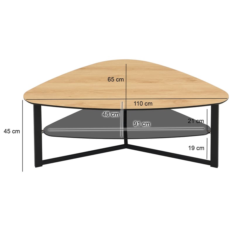 Erlona Soffbord 110 cm njurformat med eklook, glashylla och metallstomme - eklook / svart - Möbler - Vardagsrum - Soffbord & vardagsrumsbord - Soffbord