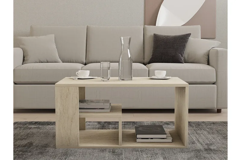 Eros 80 cm Rektangulärt Soffbord med Hyllor i Trä - Beige - Möbler - Vardagsrum - Soffbord & vardagsrumsbord - Soffbord